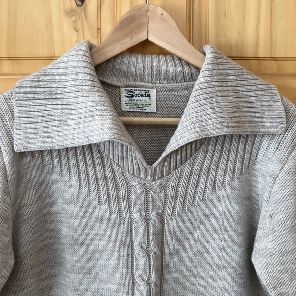 Vintage Society taupe cable knit pullover pouch pocket sweater size M - Picture 3 of 10